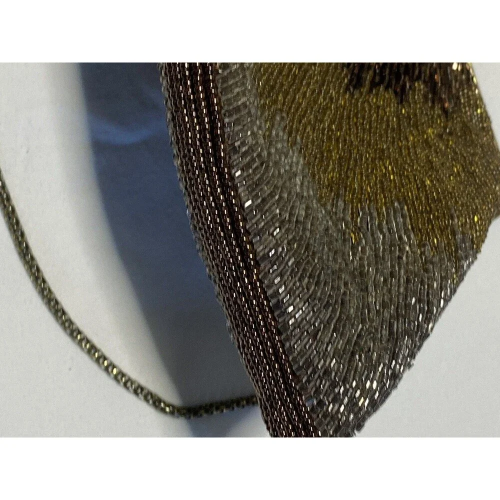 Silver, Bronze, Gold Beaded Party Purse w/Snap Kiss Closure Vintage
